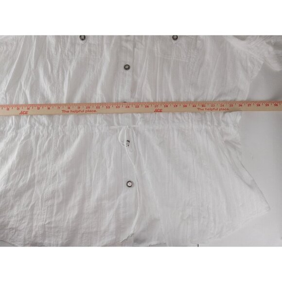 CJ Banks Womens Shirt Top White Button Up Drawstring Waist Cotton Size 5X Plus - Picture 6 of 11